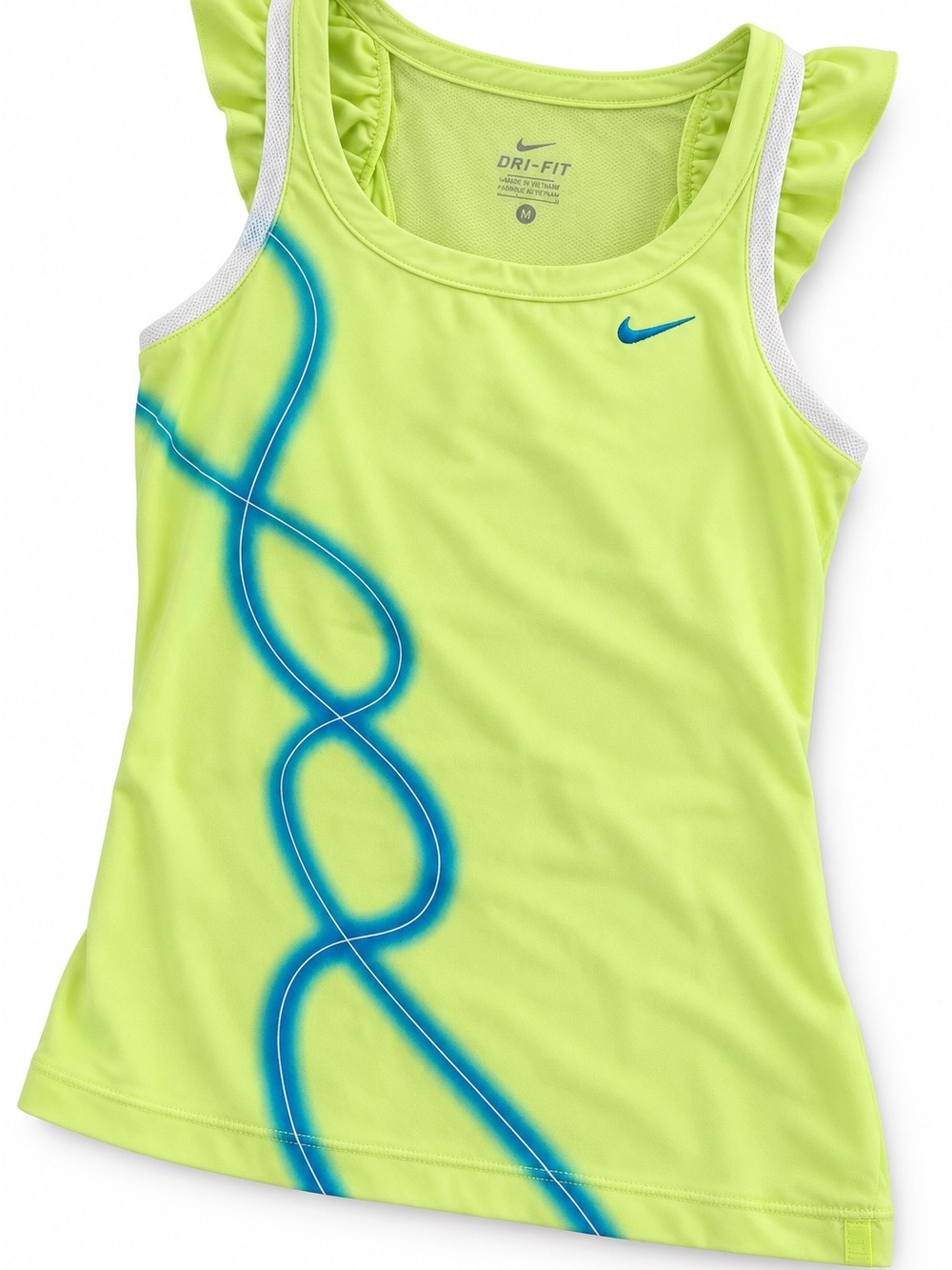 Nike Neon Yellow Swim Tank with Blue Swirl